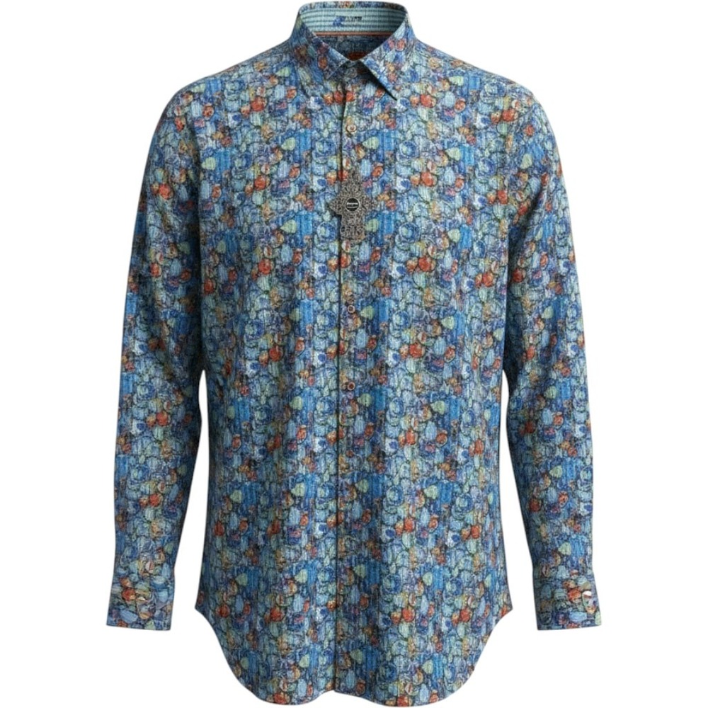 Luchiano Visconti Black Label Shirt 2XLT NWT Big Tall Abstract Blue Button Up - Picture 2 of 8